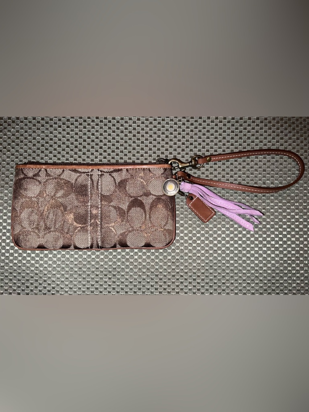 Coach Brown Signature Canvas Wristlet with Pink Tassel - Picture 5 of 5
